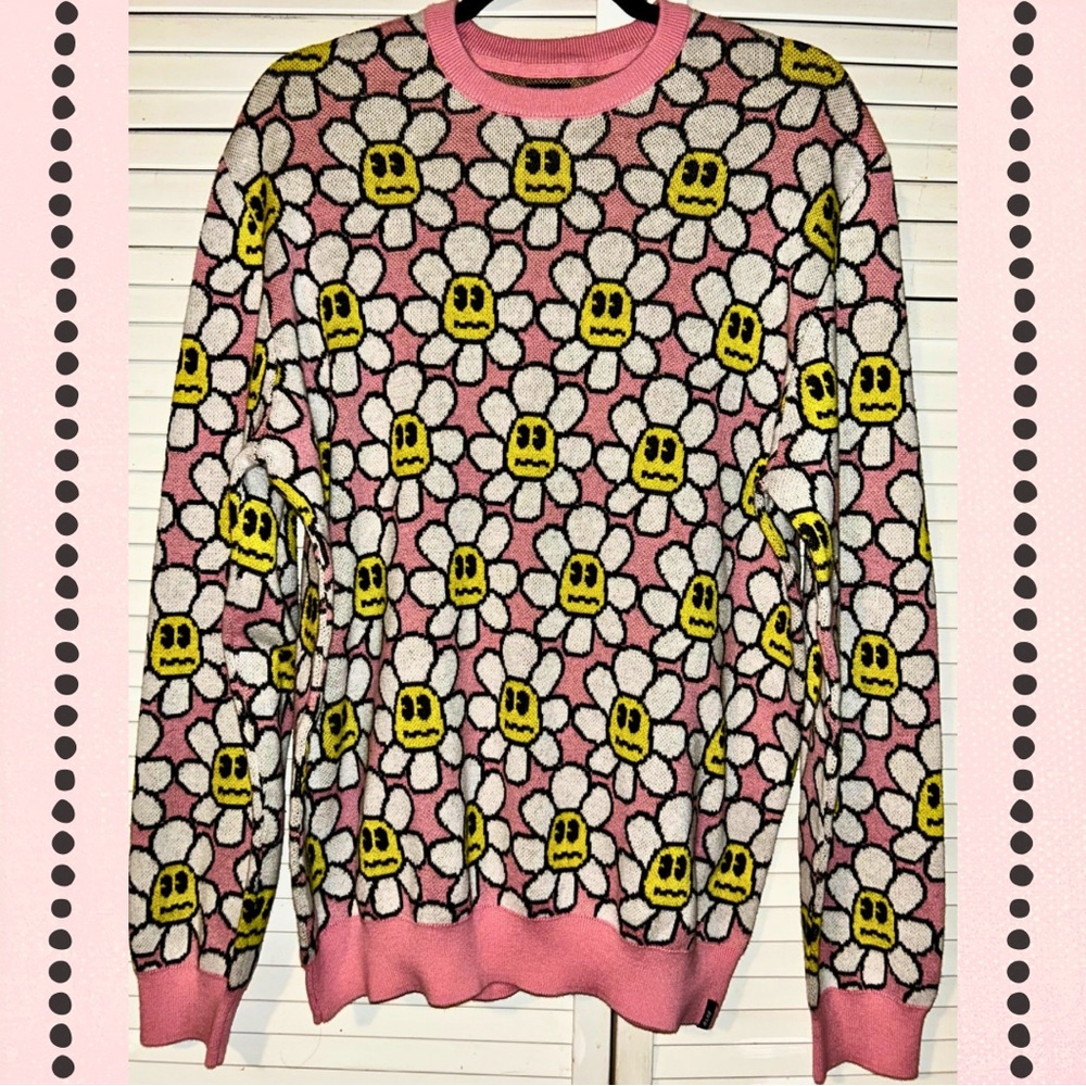 Pink and Yellow Flower Pattern Sweater